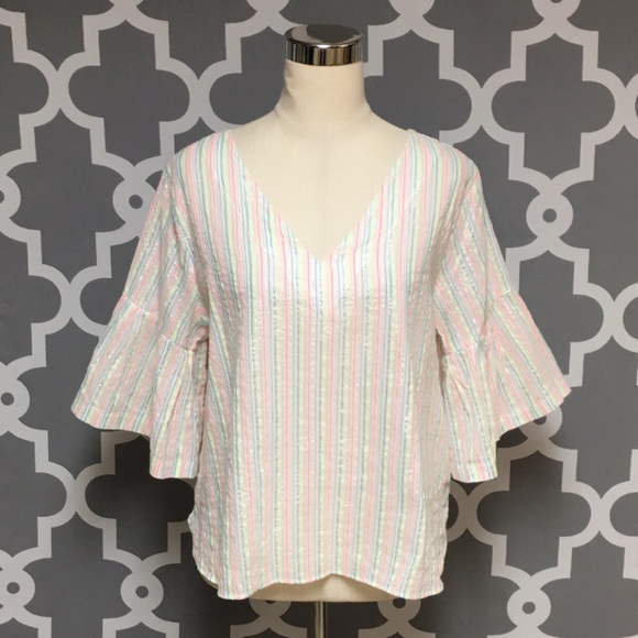 a new day Tops - ⭐️ A New Day Neon Stripe Ruffle Sleeve Top 3A